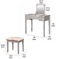 Gray and Beige Wooden Vanity with Flip Top Mirror and Cushioned Stool (30 in. x 36 in. x 18 in. ) by Benjara -Cheap Benjara Store gray and beige benjara makeup vanities bm144155 44 1000