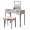 Gray and Beige Wooden Vanity with Flip Top Mirror and Cushioned Stool (30 in. x 36 in. x 18 in. ) by Benjara