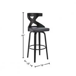 44 in. Gray and Black Metal Framed Swivel Barstool with Curved Wooden x Back by Benjara -Cheap Benjara Store gray and black benjara bar stools bm270002 40 1000