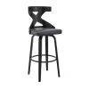 44 in. Gray and Black Metal Framed Swivel Barstool with Curved Wooden x Back by Benjara