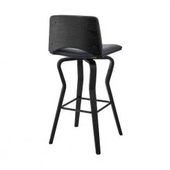 40 in. Gray and Black Low Back Metal and Wooden Swivel Barstool with Faux Leather and Wooden Support by Benjara -Cheap Benjara Store gray and black benjara bar stools bm270008 1f 1000
