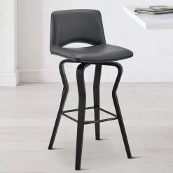 40 in. Gray and Black Low Back Metal and Wooden Swivel Barstool with Faux Leather and Wooden Support by Benjara -Cheap Benjara Store gray and black benjara bar stools bm270008 31 1000