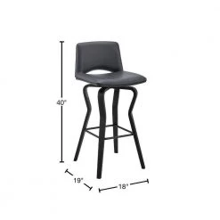 40 in. Gray and Black Low Back Metal and Wooden Swivel Barstool with Faux Leather and Wooden Support by Benjara -Cheap Benjara Store gray and black benjara bar stools bm270008 40 1000