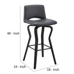 40 in. Gray and Black Low Back Metal and Wooden Swivel Barstool with Faux Leather and Wooden Support by Benjara -Cheap Benjara Store gray and black benjara bar stools bm270008 44 1000