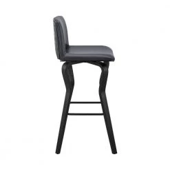 40 in. Gray and Black Low Back Metal and Wooden Swivel Barstool with Faux Leather and Wooden Support by Benjara -Cheap Benjara Store gray and black benjara bar stools bm270008 4f 1000