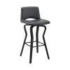 40 in. Gray and Black Low Back Metal and Wooden Swivel Barstool with Faux Leather and Wooden Support by Benjara