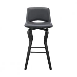 40 in. Gray and Black Low Back Metal and Wooden Swivel Barstool with Faux Leather and Wooden Support by Benjara -Cheap Benjara Store gray and black benjara bar stools bm270008 c3 1000