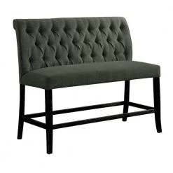 Gray and Black Fabric Upholstered Wooden Counter Height Bench 42.5 in. x 48 in. x 29 in. by Benjara