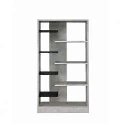 Faux Concrete and Wooden Gray and Black Bookshelf with Open Shelves by Benjara -Cheap Benjara Store gray and black benjara bookcases bookshelves bm194311 1f 1000