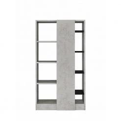 Faux Concrete and Wooden Gray and Black Bookshelf with Open Shelves by Benjara -Cheap Benjara Store gray and black benjara bookcases bookshelves bm194311 4f 1000
