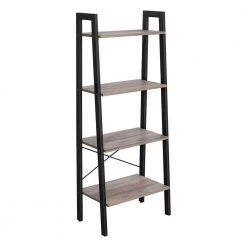 Modern 54.1 in. H Taupe Gray and Black Wood and Metal Frame 4-Shelf Ladder Style Bookcase by Benjara