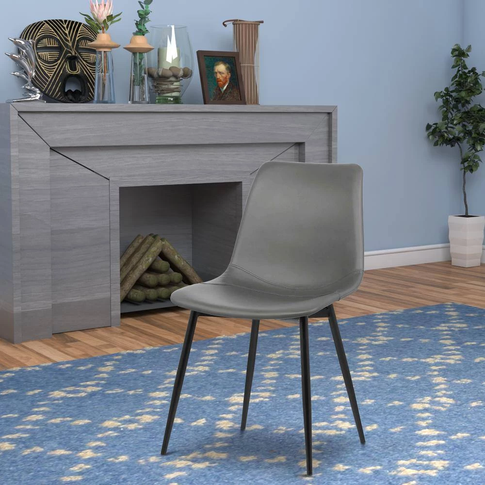 Gray and Black Leatherette Dining Chair with Bucket Seat and Metal Legs by Benjara 6 Gray and Black Leatherette Dining Chair with Bucket Seat and Metal Legs by Benjara - Image 6