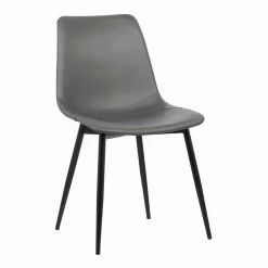 Gray and Black Leatherette Dining Chair with Bucket Seat and Metal Legs by Benjara