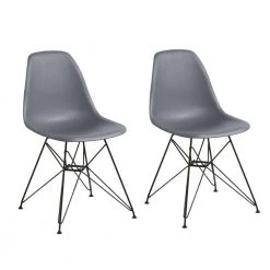 Gray and Black Deep Back Plastic Chair with Metal Eiffel Legs (Set of 2) by Benjara