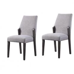 Gray and Black Wood and fabric Upholstered Dining Side Chairs (Set of 2) by Benjara