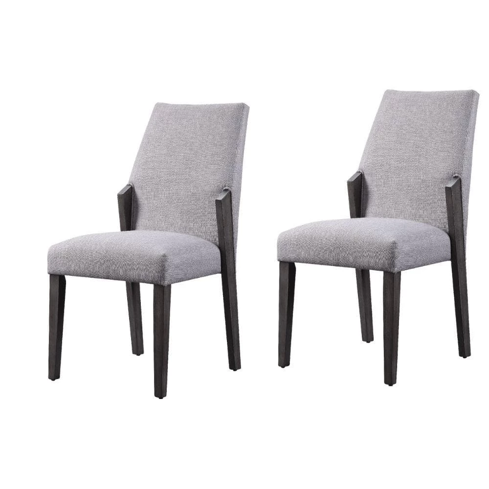 Gray and Black Wood and fabric Upholstered Dining Side Chairs (Set of 2) by Benjara 1 Gray and Black Wood and fabric Upholstered Dining Side Chairs (Set of 2) by Benjara