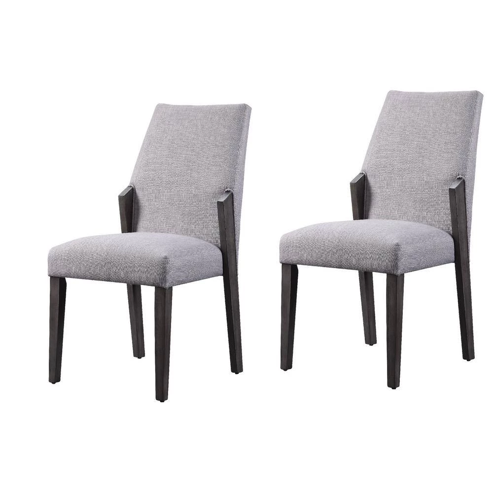Gray and Black Wood and fabric Upholstered Dining Side Chairs (Set of 2) by Benjara 2 Gray and Black Wood and fabric Upholstered Dining Side Chairs (Set of 2) by Benjara - Image 2