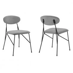 Gray and Black Metal Side Dining Chair with Fabric Seats (Set of 2) by Benjara