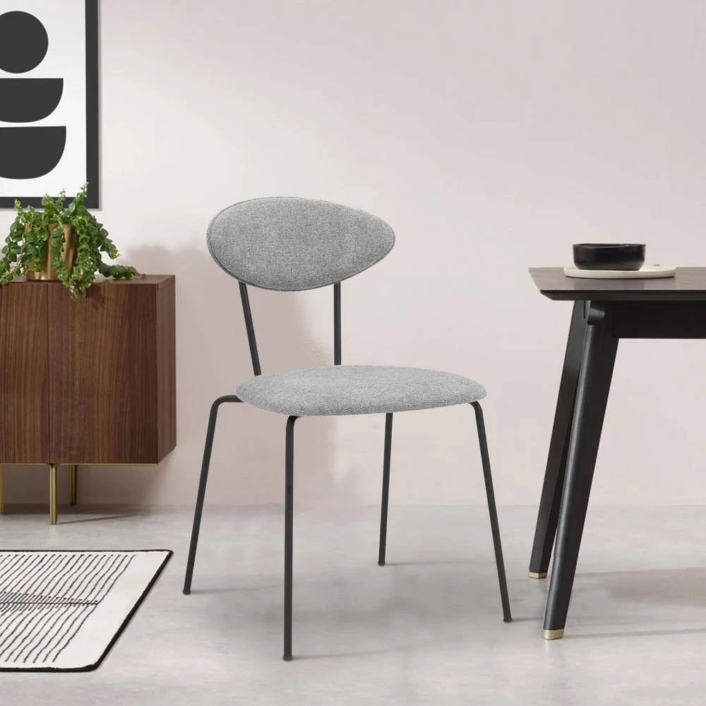 Neo Modern Grey Fabric and Black Metal Dining Room Chairs (Set of 2) by Benjara 6 Neo Modern Grey Fabric and Black Metal Dining Room Chairs (Set of 2) by Benjara - Image 6