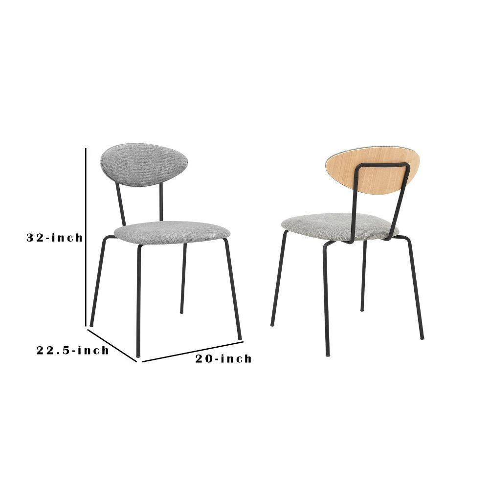 Neo Modern Grey Fabric and Black Metal Dining Room Chairs (Set of 2) by Benjara 5 Neo Modern Grey Fabric and Black Metal Dining Room Chairs (Set of 2) by Benjara - Image 5