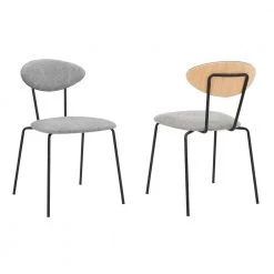 Neo Modern Grey Fabric and Black Metal Dining Room Chairs (Set of 2) by Benjara
