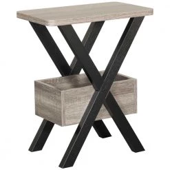 Wooden Distressed Gray and Black Chairside Table with Bottom Storage by Benjara