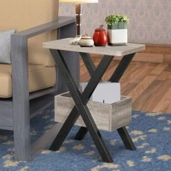 Wooden Distressed Gray and Black Chairside Table with Bottom Storage by Benjara -Cheap Benjara Store gray and black benjara end side tables bm179741 fa 1000