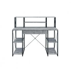 24 in. H with Gray and Black Metal Writing Desk with 4-Open Bottom Shelves and Bookcase Hutch by Benjara -Cheap Benjara Store gray and black benjara writing desks bm209610 4f 1000