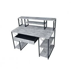 24 in. H with Gray and Black Metal Writing Desk with 4-Open Bottom Shelves and Bookcase Hutch by Benjara -Cheap Benjara Store gray and black benjara writing desks bm209610 c3 1000