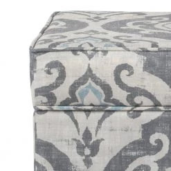 18 in. H Gray and Blue Wooden Ottoman with Patterned Fabric Upholstery and Hidden Storage by Benjara -Cheap Benjara Store gray and blue benjara ottomans bm194113 4f 1000