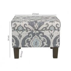 18 in. H Gray and Blue Wooden Ottoman with Patterned Fabric Upholstery and Hidden Storage by Benjara -Cheap Benjara Store gray and blue benjara ottomans bm194113 c3 1000