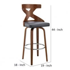 44 in. Gray and Brown Metal Framed Swivel Barstool with Curved Wooden x Back by Benjara -Cheap Benjara Store gray and brown benjara bar stools bm270003 44 1000