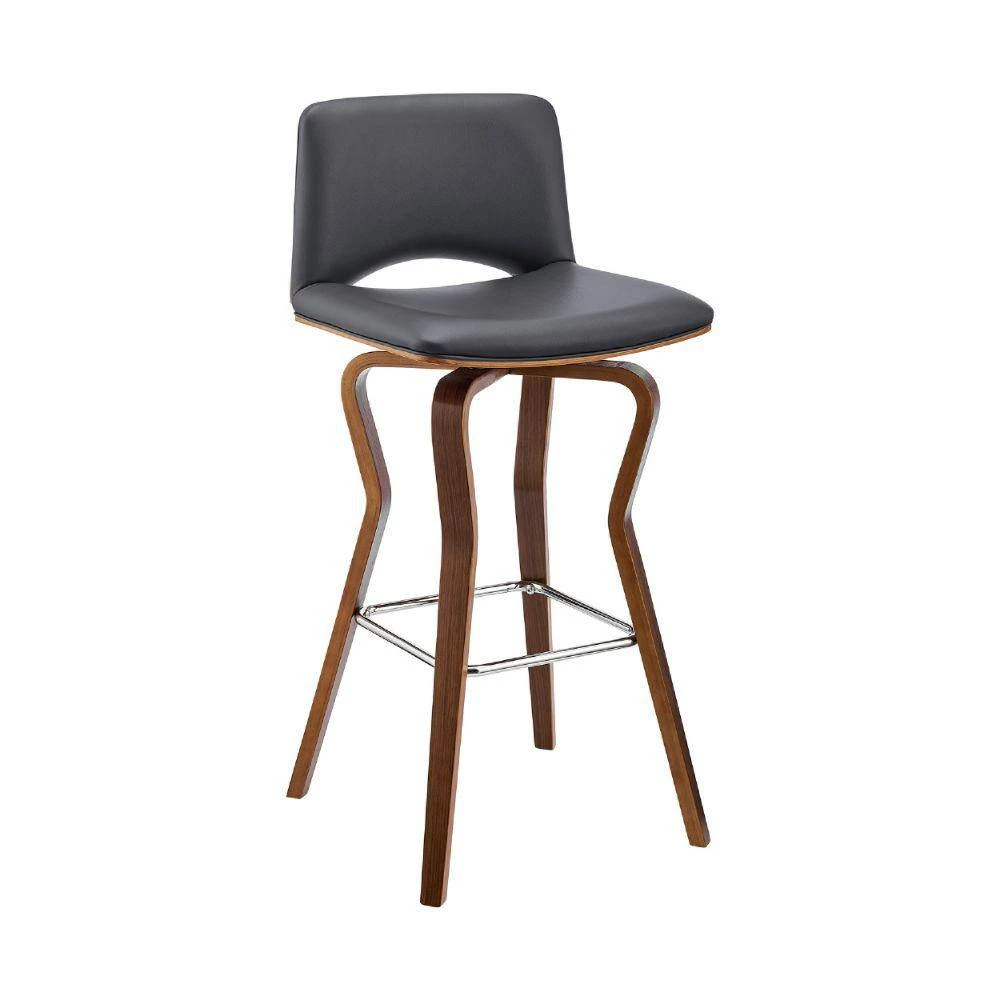 40 in. Gray and Brown Low Back Metal and Wood Swivel Barstool with Faux Leather and Wooden Support by Benjara 8 40 in. Gray and Brown Low Back Metal and Wood Swivel Barstool with Faux Leather and Wooden Support by Benjara - Image 8