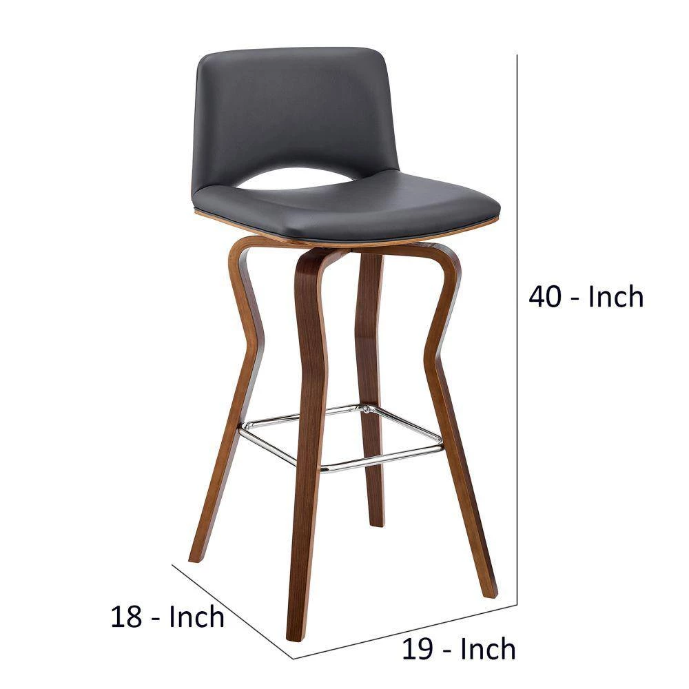 40 in. Gray and Brown Low Back Metal and Wood Swivel Barstool with Faux Leather and Wooden Support by Benjara 7 40 in. Gray and Brown Low Back Metal and Wood Swivel Barstool with Faux Leather and Wooden Support by Benjara - Image 7