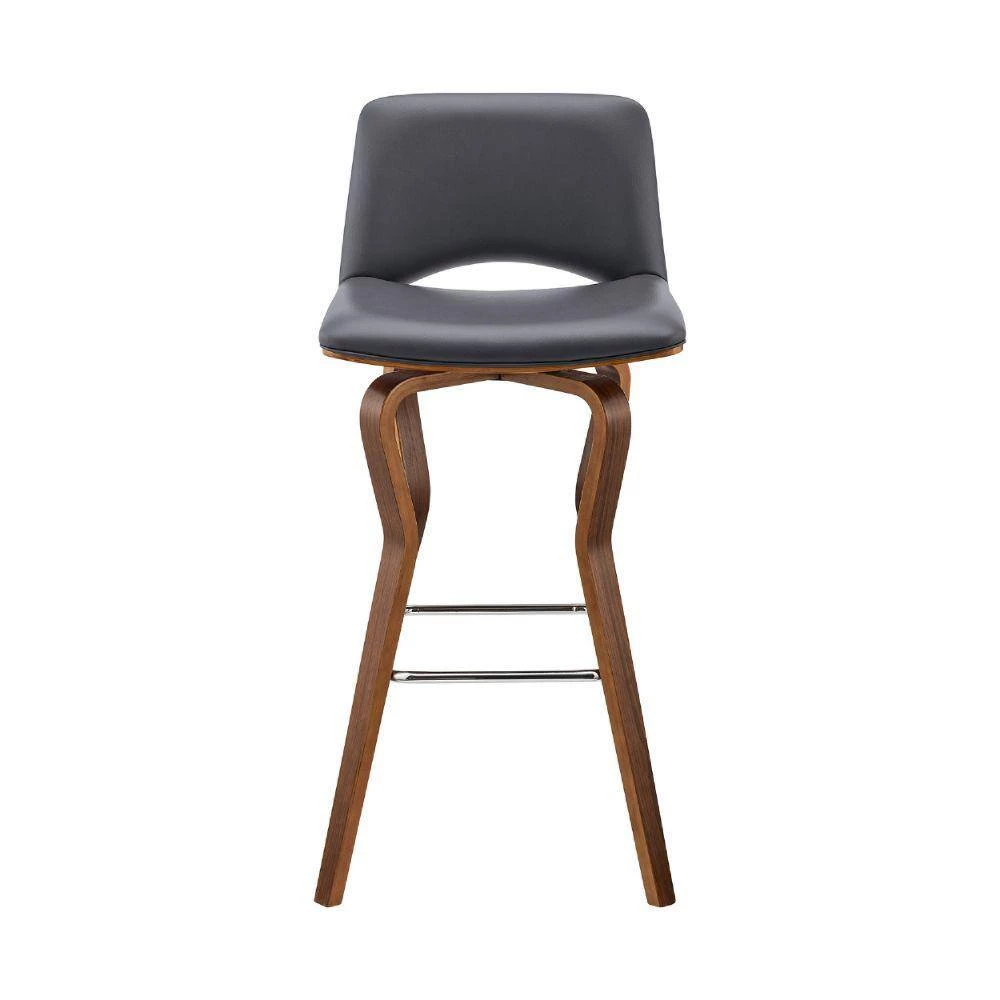 40 in. Gray and Brown Low Back Metal and Wood Swivel Barstool with Faux Leather and Wooden Support by Benjara 4 40 in. Gray and Brown Low Back Metal and Wood Swivel Barstool with Faux Leather and Wooden Support by Benjara - Image 4