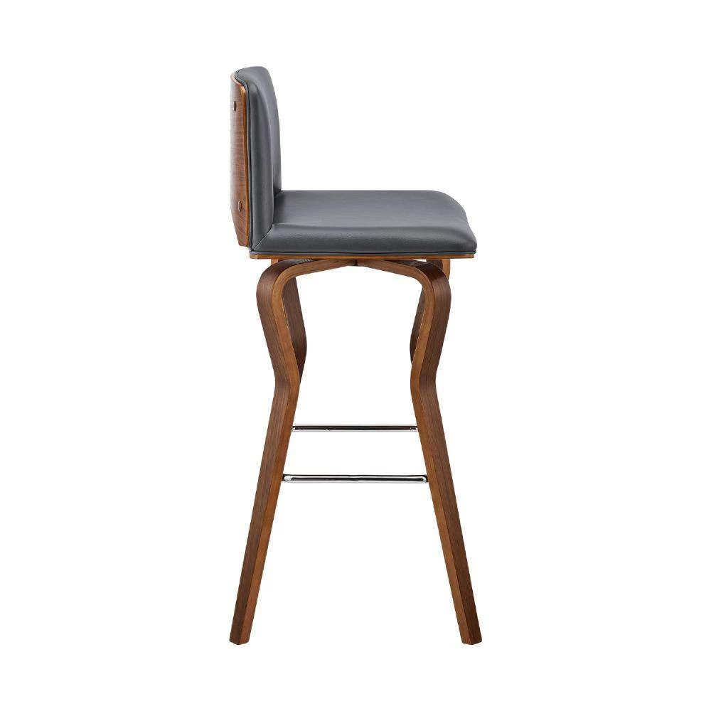 40 in. Gray and Brown Low Back Metal and Wood Swivel Barstool with Faux Leather and Wooden Support by Benjara 2 40 in. Gray and Brown Low Back Metal and Wood Swivel Barstool with Faux Leather and Wooden Support by Benjara - Image 2
