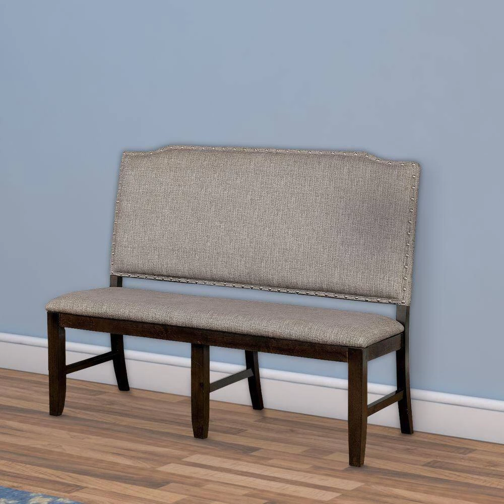 Gray and Brown Fabric Upholstered Wooden Bench with Nail Head Trim 39.62 in. H x 23.25 in. W x 48.87 in. D by Benjara 6 Gray and Brown Fabric Upholstered Wooden Bench with Nail Head Trim 39.62 in. H x 23.25 in. W x 48.87 in. D by Benjara - Image 6