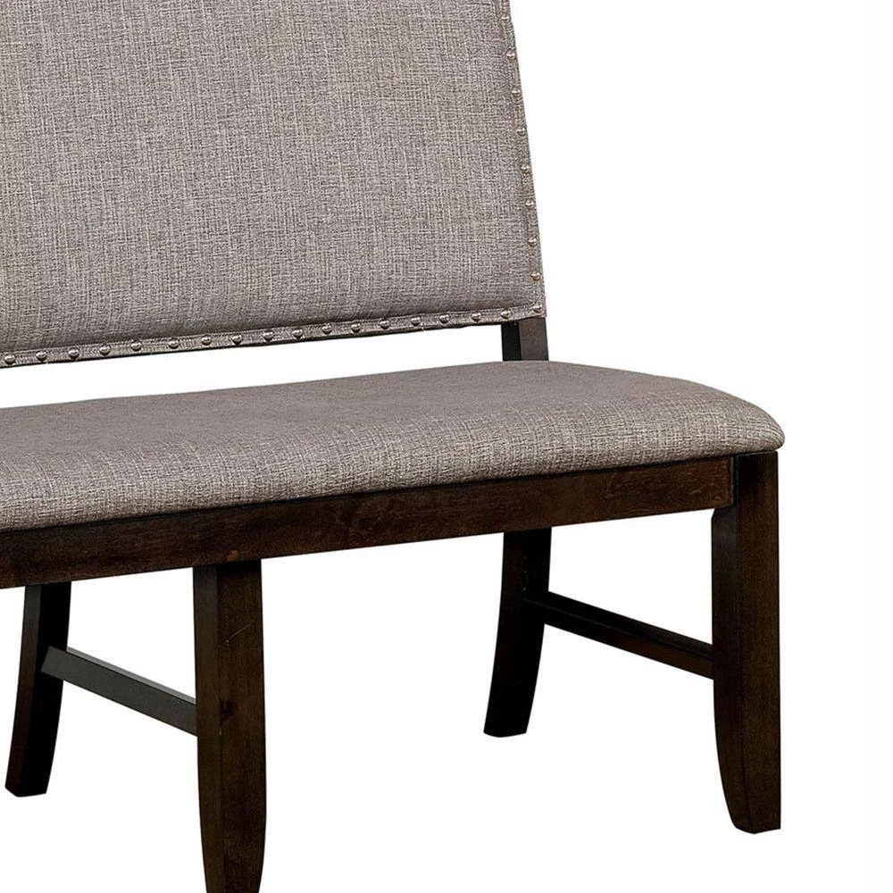 Gray and Brown Fabric Upholstered Wooden Bench with Nail Head Trim 39.62 in. H x 23.25 in. W x 48.87 in. D by Benjara 3 Gray and Brown Fabric Upholstered Wooden Bench with Nail Head Trim 39.62 in. H x 23.25 in. W x 48.87 in. D by Benjara - Image 3