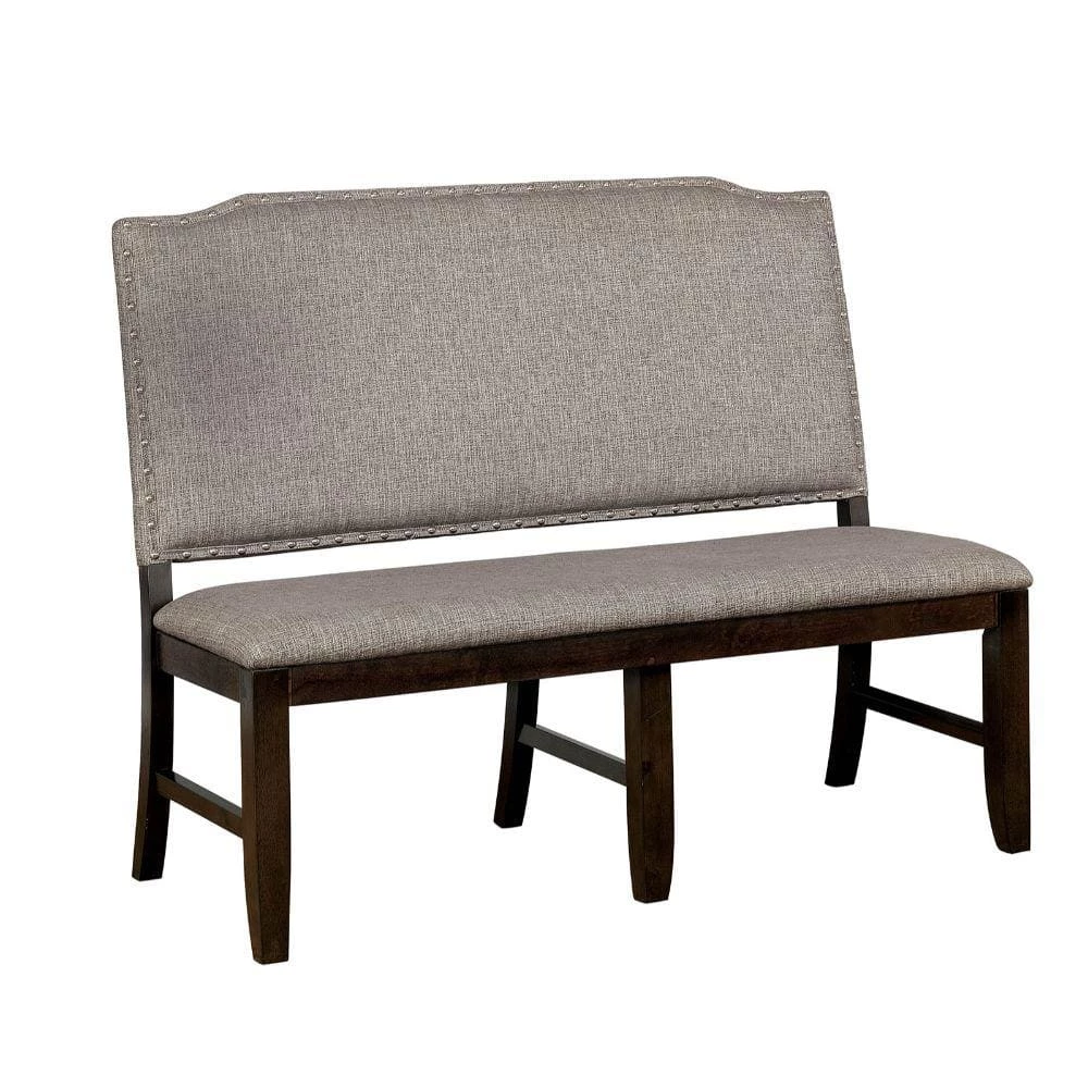 Gray and Brown Fabric Upholstered Wooden Bench with Nail Head Trim 39.62 in. H x 23.25 in. W x 48.87 in. D by Benjara 1 Gray and Brown Fabric Upholstered Wooden Bench with Nail Head Trim 39.62 in. H x 23.25 in. W x 48.87 in. D by Benjara