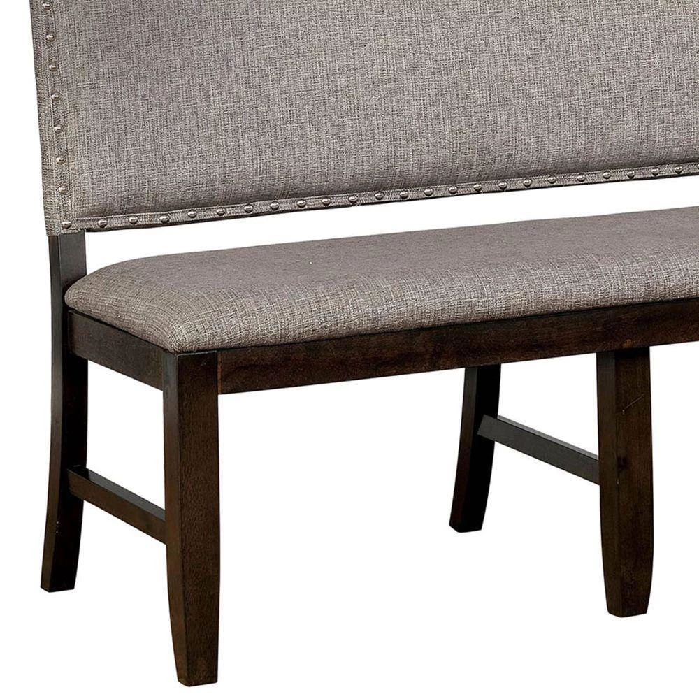Gray and Brown Fabric Upholstered Wooden Bench with Nail Head Trim 39.62 in. H x 23.25 in. W x 48.87 in. D by Benjara 2 Gray and Brown Fabric Upholstered Wooden Bench with Nail Head Trim 39.62 in. H x 23.25 in. W x 48.87 in. D by Benjara - Image 2
