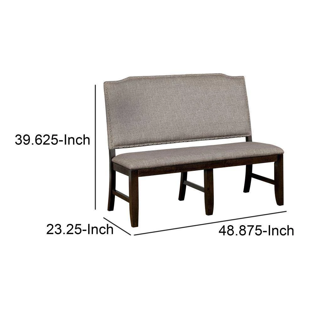 Gray and Brown Fabric Upholstered Wooden Bench with Nail Head Trim 39.62 in. H x 23.25 in. W x 48.87 in. D by Benjara 5 Gray and Brown Fabric Upholstered Wooden Bench with Nail Head Trim 39.62 in. H x 23.25 in. W x 48.87 in. D by Benjara - Image 5