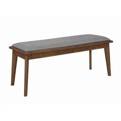 Gray and Brown Fabric Upholstered Wooden Bench with Chamfered Legs 15.75" L x 46" W x 18.75" H by Benjara
