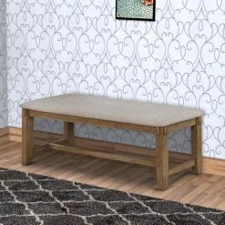 Gray and Brown Fabric Upholstered Wooden Frame Bench with Chamfered Legs by Benjara -Cheap Benjara Store gray and brown benjara bedroom benches bm215231 31 1000