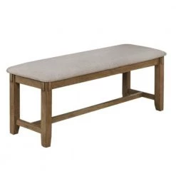Gray and Brown Fabric Upholstered Wooden Frame Bench with Chamfered Legs by Benjara