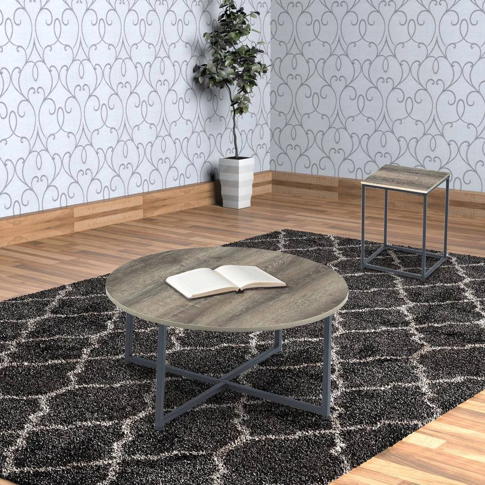 16.13 in. H Gray and Brown Wooden Table Set with Sturdy Metal Base (Set of 3) by Benjara 7 16.13 in. H Gray and Brown Wooden Table Set with Sturdy Metal Base (Set of 3) by Benjara - Image 7