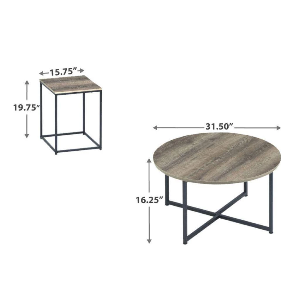 16.13 in. H Gray and Brown Wooden Table Set with Sturdy Metal Base (Set of 3) by Benjara 6 16.13 in. H Gray and Brown Wooden Table Set with Sturdy Metal Base (Set of 3) by Benjara - Image 6