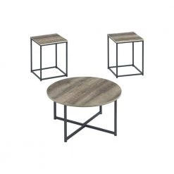 16.13 in. H Gray and Brown Wooden Table Set with Sturdy Metal Base (Set of 3) by Benjara