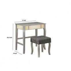 Gray and Cream Wooden Vanity Set with Flip Top Mirror and Glass Insets 46.8 in. x 32 in. x 18 in. by Benjara -Cheap Benjara Store gray and cream benjara makeup vanities bm144064 1f 1000