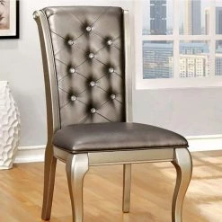 40 in. H Gray and Gold Leatherette Buttoned Side Chair with Cabriole Legs (Set of 2) by Benjara -Cheap Benjara Store gray and gold benjara dining chairs bm131214 4f 1000