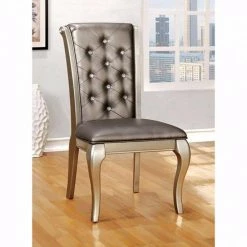 40 in. H Gray and Gold Leatherette Buttoned Side Chair with Cabriole Legs (Set of 2) by Benjara -Cheap Benjara Store gray and gold benjara dining chairs bm131214 c3 1000